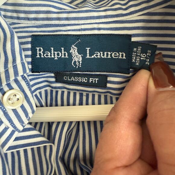 Men's Ralph Lauren Classic Fit Blue Stripe Long Sleeve Button Down Size 16 34/25 - Picture 3 of 6